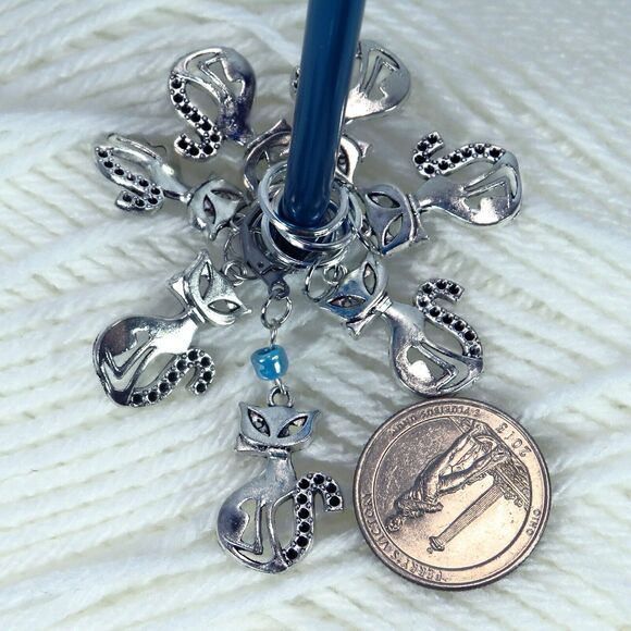Cat Stitch Markers for Knitting or Crochet Silver Toned Kitty Knitting Tools - Picture 2 of 7